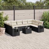 vidaXL 10-dijelni set vrtnih sofa s jastucima crni od poliratana | shoptok.hr