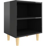 Furnova Nočna omarica z lesenimi nogami visok sijaj črna 40x30x50 cm, (21927215) | Shoptok.si