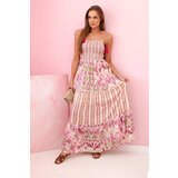 Kesi Włoski Women's viscose maxi dress with straps with elastic band and frill violet | Shoptok.si
