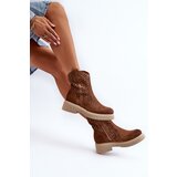 Zazoo 3470 Suede Women's Flat Heel Lace-Up Boots Brown | ePonuda.com