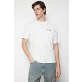 Trendyol Ecru Men's Relaxed Cut Playing Cards Embroidered Short Sleeve 100% Cotton T-Shirt with Pocket Cene