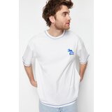 Trendyol Ecru Men's Oversize Stitching Detailed Printed 100% Cotton T-Shirt Cene