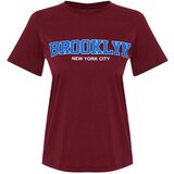 Trendyol Burgundy 100% Cotton Motto Printed Regular/Regular Cut Knitted T-Shirt Cene