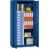 eurokraft pro Omara za material in predalnik, 4 police, 13 predalov, encijan modra RAL 5010 | Shoptok.si