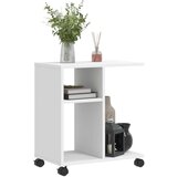 vidaXL Stranska mizica s kolesi bela 50x30x55 cm inženirski les | Shoptok.si