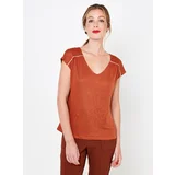 Camaieu Brown linen blouse with buttons on the back - Women