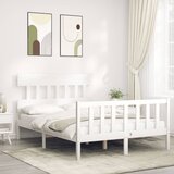 vidaXL Posteljni okvir z vzglavjem bel 120x200 cm trden les Cene