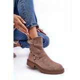 Boto Women's Flat Heel Boots with Buckles Dark Beige Bliggore | ePonuda.com