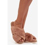 EVENTO Furry Women's Slippers With Intertwined Straps Camel Quenelle | Shoptok.si