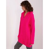 Fashion Hunters Fluo pink women's sweater with cables Cene