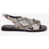 Boto Flat Sandals With Decoration Snake Pattern Beige-Brown Haliones | shoptok.hr