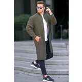 Madmext Khaki Standing Collar Long Knitwear Cardigan with Pocket 6816 Cene
