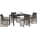 vidaXL 5 komadni vrtni set za obedovanje s jastučićima sivi poli ratan, vrtni stol crni 140x80x73 cm kaljeno staklo | shoptok.hr