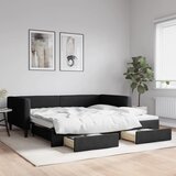 vidaXL Izvlečna dnevna postelja s predali črna 100x200 cm blago Cene