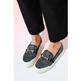 LuviShoes BARCELOS Women's Black Straw Buckle Loafer Shoes Cene