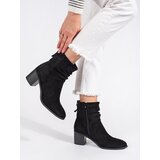 Shelvt Women's black suede boots with a ruffled upper Cene