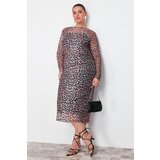 Trendyol Curve Multi Color Leopard Patterned Tulle Midi Knitted Dress | Shoptok.si