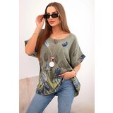 Kesi Włoski Women's cotton shirt with a floral pattern khaki Cijene