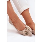 Boto Glossy Ballerinas With Bow And Golden Brooch Dark Beige Rivona | Shoptok.si