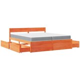  Postelja s predali in vzmetnico vošč. rjava 200x200 cm borovina | Shoptok.si