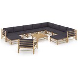 vidaXL Vrtna sedežna garnitura temno sive blazine 12-delna bambus - - Siva - 97.9 - N/A - | Shoptok.si