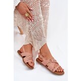 Boto Women's Flat Heel Sandals With Golden Studs Pink Zanira | ePonuda.com