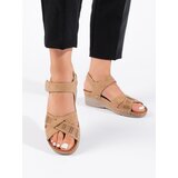 Shelvt Women's camel wedge sandals | Shoptok.si