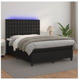  Box spring postelja z vzmetnico LED črna 140x200cm umetno usnje | Shoptok.si
