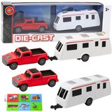 Metalni set vozila Pickup s kamperom DIE-CAST - crveno/bijeli | shoptok.hr