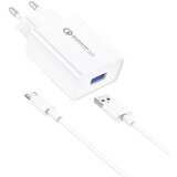 Foneng EU13 omrežni polnilnik + kabel USB z USB-C, 3A (bela) | Shoptok.si