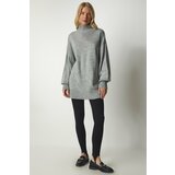 Happiness İstanbul Women's Gray Stand Up Collar Oversize Basic Knitwear Sweater Cene