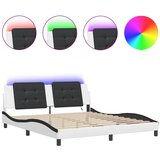 Maison Chic Posteljni okvir - Dvoposteljna postelja - Zakonska postelja z LED lučkami belo črn 180x200 cm umetno usnje, (21695751) Cene