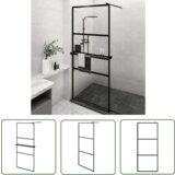 The Living Store Pregrada za tuš s polico črna 90x195 cm ESG steklo in aluminij - Stena Za Tuš, (21745310) Cene