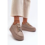 Kesi Women's leather sneakers with CheBello trims beige Cene