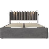 Lumor Kapitonirana postelja s predalom z LED in USB priključki – 160x200 cm – žametno blago – siva, (22150831) | Shoptok.si