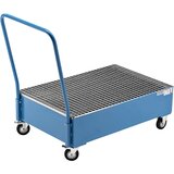 eurokraft basic Pomična prestrezna kadica iz jeklene pločevine, DxŠ 1200 x 800 mm, 2 x 200-l stoječi sod, modre barve RAL 5012 | Shoptok.si