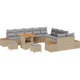  13-delna vrtna sedežna garnitura z blazinami Bež Poly Rattan Acacia | Shoptok.si