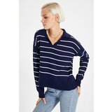 Trendyol navy Blue Polo Collar Knitwear Sweater Cene