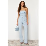 Trendyol Light Blue Belt Strapless Denim Jumpsuit