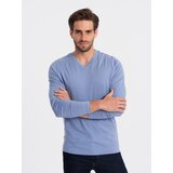 Ombre Men's unprinted V-NECK longsleeve - light blue Cene