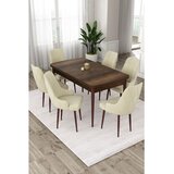 Hanah home trpezarijski set Eta, sto na razvlačenje i 6 stolica, ploča u dekoru drveta Baroque, krem tkanina Babyface | Eponuda.com