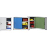 eurokraft pro Omara z drsnimi vrati, višina 1200 mm, s sredinsko ločilno steno in 2 x 2 policama, VxŠ 1200 x 2000 mm, globina 420 mm, vrata svetlo mod | Shoptok.si