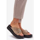 Zazoo Ladies Suede Slippers With Buckle On Platform Beige 3019 | shoptok.hr