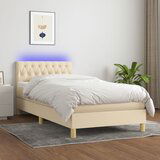 vidaXL Box spring postelja z vzmetnico LED krem 100x200 cm blago Cene