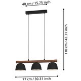 Eglo Sherburn viseća lampa 3xE27, 77 cm, crna/drvo, 43739 | shoptok.hr