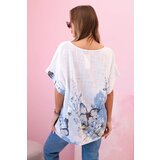 Kesi Włoski Women's cotton shirt with butterflies and flowers white | shoptok.hr
