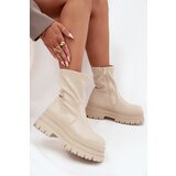 Boto Boots On Massive Platform Eco Leather Beige Kylira | Shoptok.si