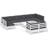  The Living Store Vrtna sedežna garnitura 10-delna z blazinami bela borovina - Vrtna Sedežna Garnitura, (21445199) | Shoptok.si