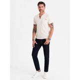 Ombre Men's t-shirt with button neckline and suede trim - white | Shoptok.si
