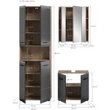 MID.YOU Kopalnica Ice, Črna, Barva Hrasta, 3-Delna | Shoptok.si
